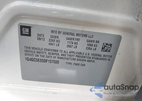 2013 Buick Lacrosse Leather Group from USA, damaged, VIN 1G4GC5E35DF157026